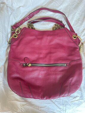 ORYANY CRANBERRY RED LARGE PEBBLED LEATHER SACK STYLE CROSSBODY / SHOULDER BAG